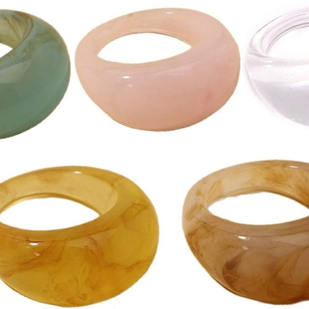 Set Resin Colorful Wide Thick Dome Knuckle Finger Stackable Joint Ring Retro Acr